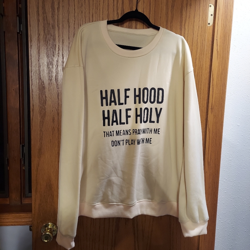 Cute cream fall half hood half holy Pray sweatshirt plus size Jesus God 3x